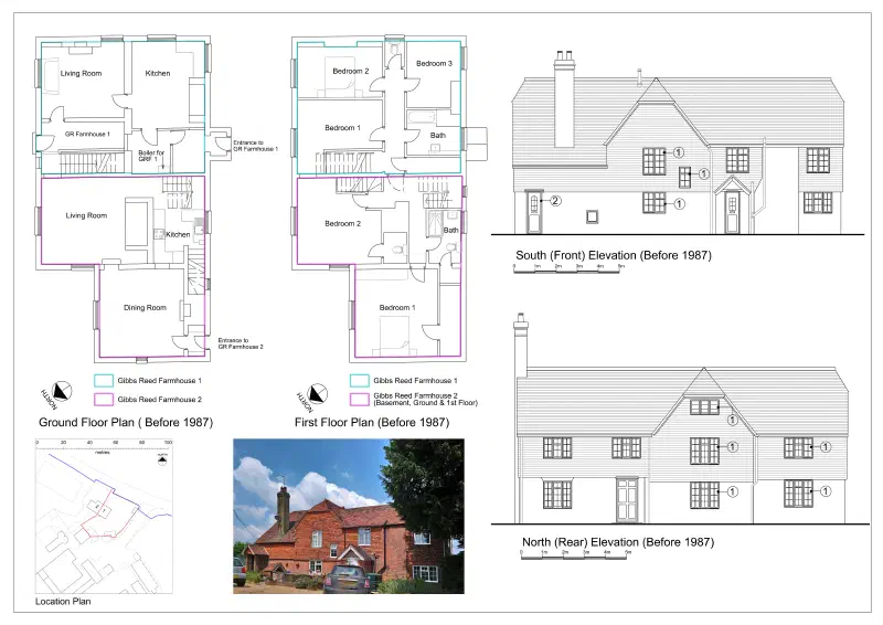 Existing floor plans of the two homes, with the location plan.