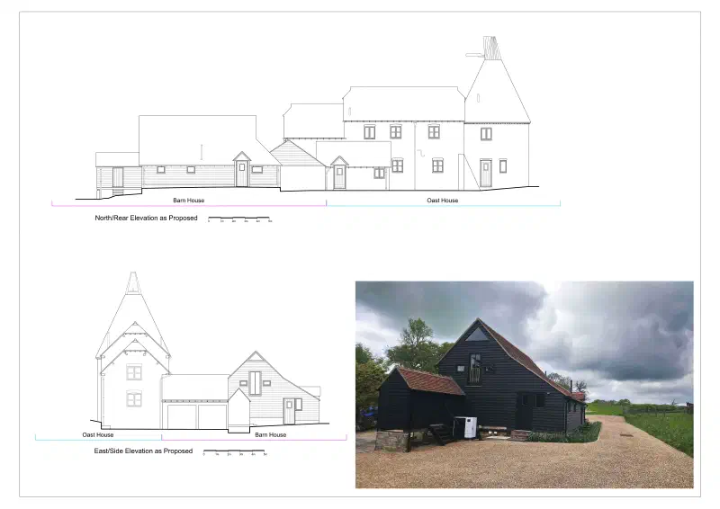 Proposed rear and side elevations.
