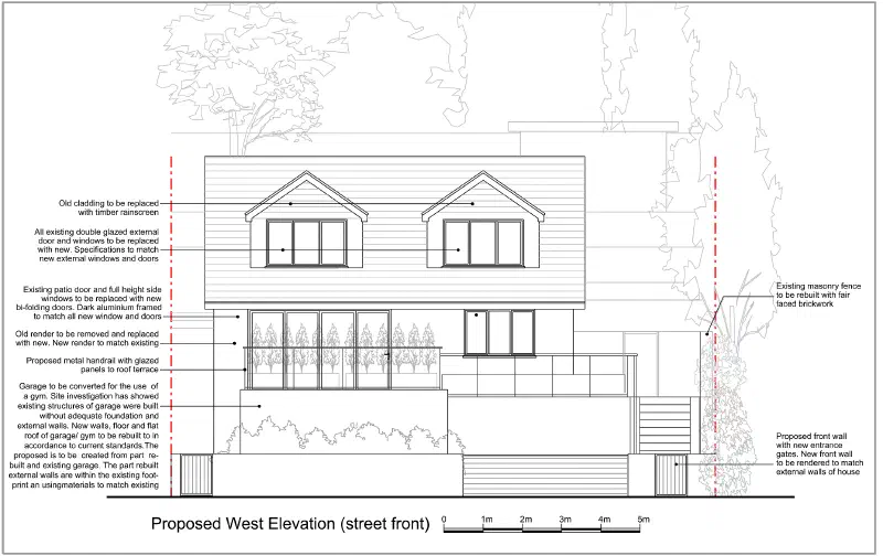 Proposed front elevation of the house in Marlow Bottom.