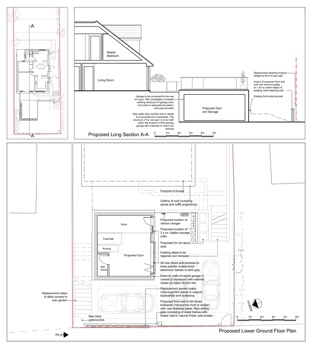 Proposed floor plan and section of the house in Marlow Bottom.