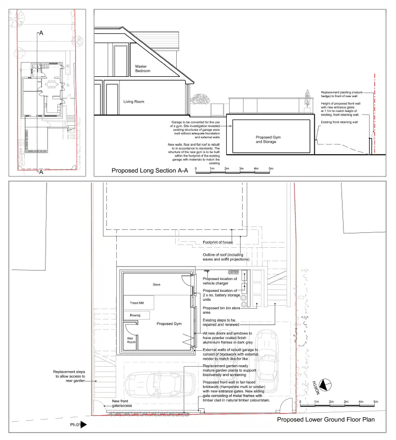Proposed floor plan and section of the house.