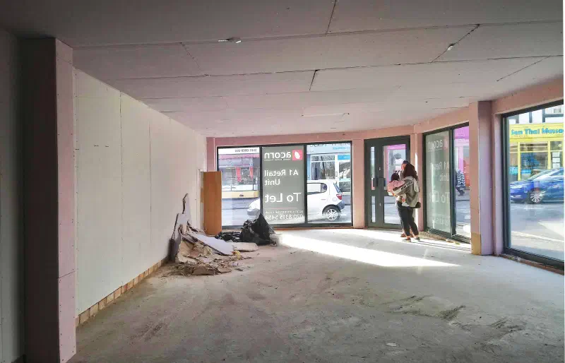 The shop interior before the fit out, as an empty retail unit