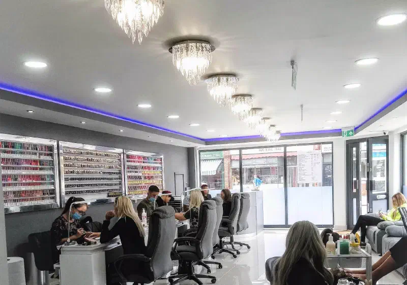 The finished nail salon interior with treatment stations