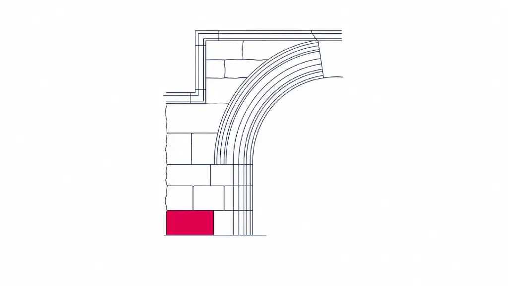 Line illustration of a stone arch and masonry detail